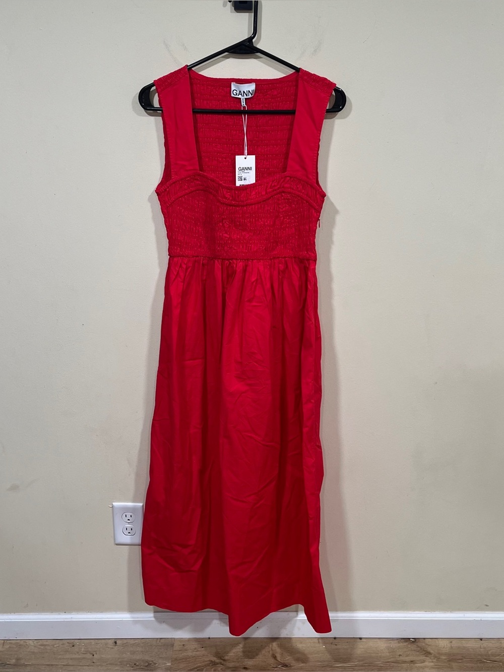 NWT GANNI Smocked Sweetheart Dress size 36 US 4 square neckline smocked bodice - Picture 6 of 13